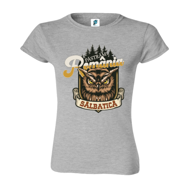 Tricou de damă din bumbac pentru cei care țin la natura sălbatică a țării cu mesajul: Păstrăm România sălbatică! Tricou damă - Păstrăm România sălbatică!