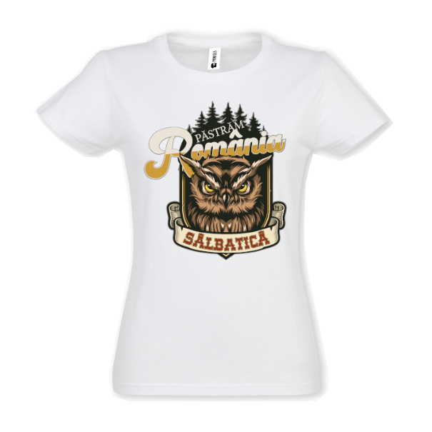 Tricou de damă din bumbac pentru cei care țin la natura sălbatică a țării cu mesajul: Păstrăm România sălbatică! Tricou damă - Păstrăm România sălbatică!