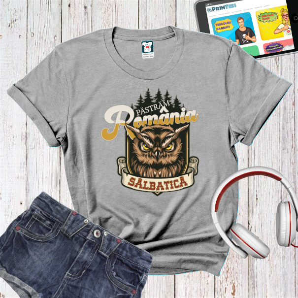 Tricou de damă din bumbac pentru cei care țin la natura sălbatică a țării cu mesajul: Păstrăm România sălbatică! Tricou damă - Păstrăm România sălbatică!