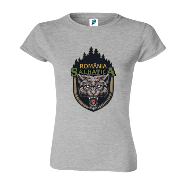 Tricou de damă din bumbac pentru cei care țin la natura sălbatică a țării cu mesajul: România sălbatică! Tricou damă - România sălbatică!
