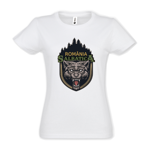 Tricou de damă din bumbac pentru cei care țin la natura sălbatică a țării cu mesajul: România sălbatică! Tricou damă - România sălbatică!