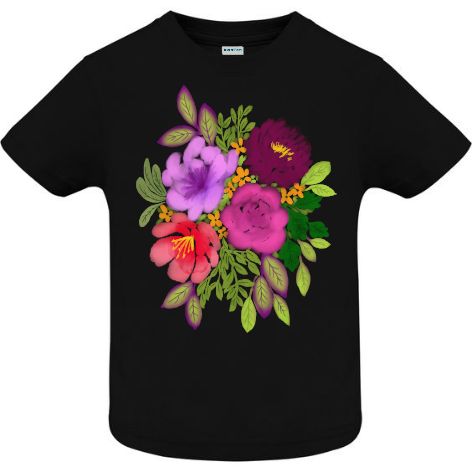 Tricou din bumbac pentru copii imprimat cu grafică reprezentând un buchet de flori pictate în acuarelă Tricou copii - Flori în acuarelă