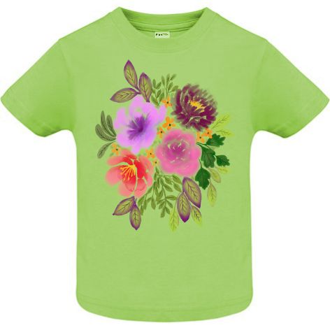 Tricou din bumbac pentru copii imprimat cu grafică reprezentând un buchet de flori pictate în acuarelă Tricou copii - Flori în acuarelă