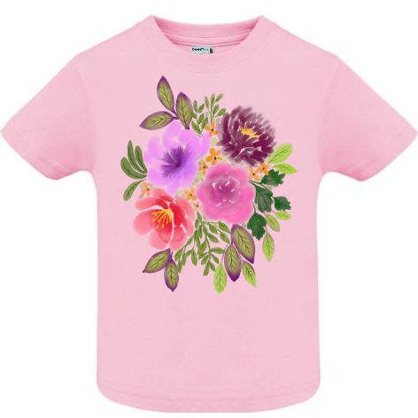 Tricou din bumbac pentru copii imprimat cu grafică reprezentând un buchet de flori pictate în acuarelă Tricou copii - Flori în acuarelă