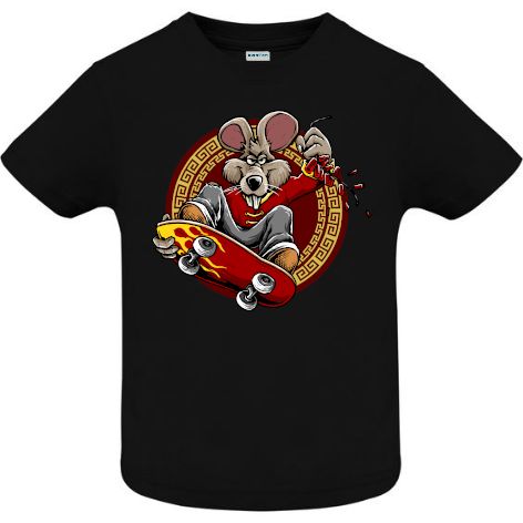 Tricou din bumbac pentru copii imprimat cu grafică reprezentând un șobolan pe skateboard pe care l-am numit Rat Skateboarder Tricou copii - Rat Skateboarder