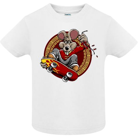 Tricou din bumbac pentru copii imprimat cu grafică reprezentând un șobolan pe skateboard pe care l-am numit Rat Skateboarder Tricou copii - Rat Skateboarder