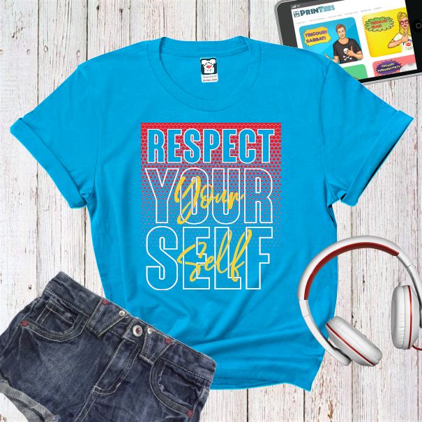 Tricou de damă imprimat cu mesajul „Respect your self” care să-ți aducă aminte că tu ești cea mai importantă. Tricou damă - Respect your self