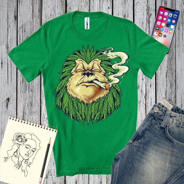 Nu încurajăm consumul de verde, încurajăm doar purtatul pe tricou, cum este acest tricou de bărbați imprimat cu o maimuța fumând. Tricou bărbați - Maimuța de verde