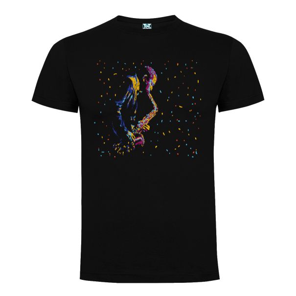 Tricou bărbat - Saxofonist de jazz, 100% bumbac, imprimat digital cu grafică abstractă. Culoare: negru Tricou bărbat - Saxofonist de jazz