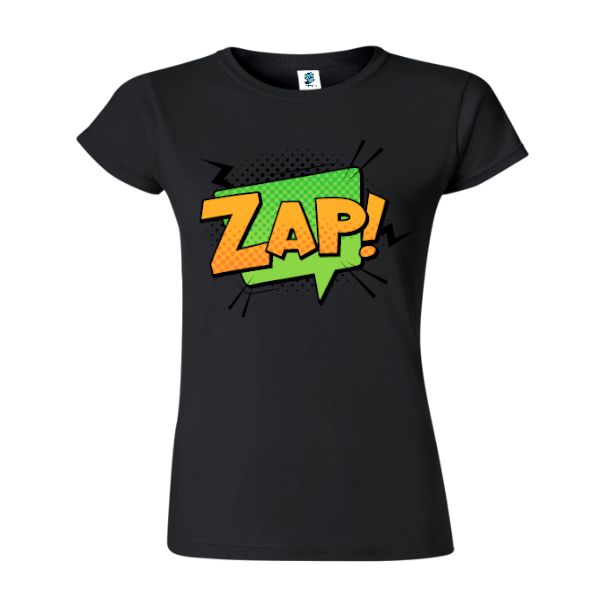Tricou damă - Comic Zap, 100% bumbac imprimat digital cu o exclamație desprinsă din benzile desenate Tricou damă - Comic Zap
