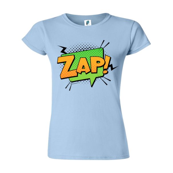 Tricou damă - Comic Zap, 100% bumbac imprimat digital cu o exclamație desprinsă din benzile desenate Tricou damă - Comic Zap
