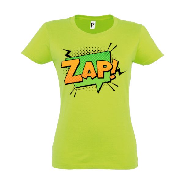 Tricou damă - Comic Zap, 100% bumbac imprimat digital cu o exclamație desprinsă din benzile desenate Tricou damă - Comic Zap
