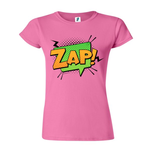 Tricou damă - Comic Zap, 100% bumbac imprimat digital cu o exclamație desprinsă din benzile desenate Tricou damă - Comic Zap