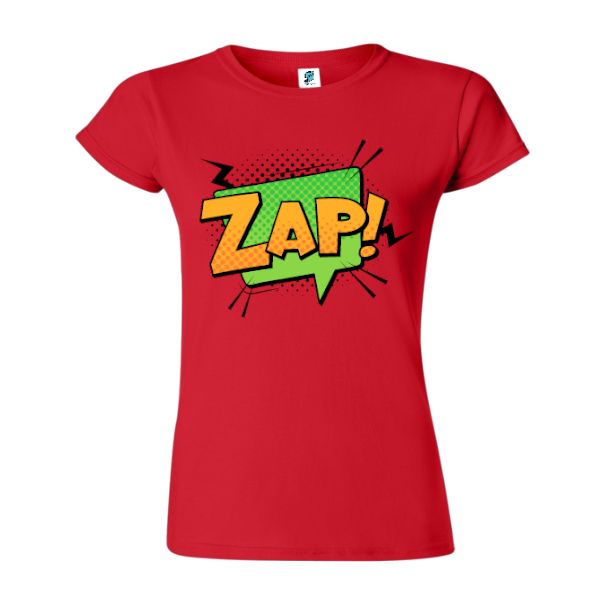 Tricou damă - Comic Zap, 100% bumbac imprimat digital cu o exclamație desprinsă din benzile desenate Tricou damă - Comic Zap