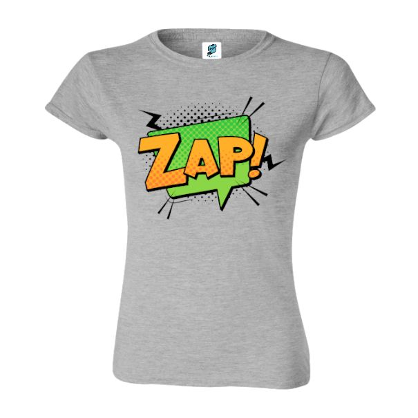 Tricou damă - Comic Zap, 100% bumbac imprimat digital cu o exclamație desprinsă din benzile desenate Tricou damă - Comic Zap