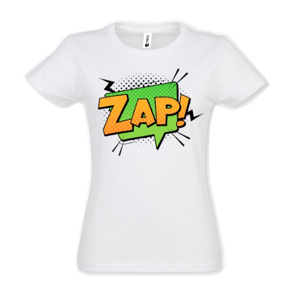 Tricou damă - Comic Zap, 100% bumbac imprimat digital cu o exclamație desprinsă din benzile desenate Tricou damă - Comic Zap