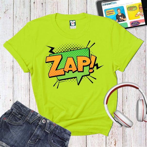 Tricou damă - Comic Zap, 100% bumbac imprimat digital cu o exclamație desprinsă din benzile desenate Tricou damă - Comic Zap