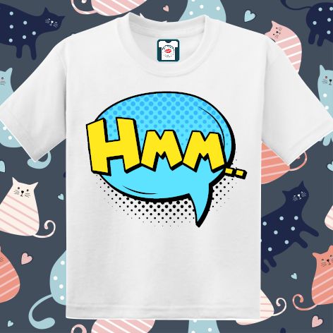 Tricou copii - Comic Hmm, 100% bumbac diverse culori, imprimat digital cu o exclamație desprinsă din benzile desenate. Tricou copii - Comic Hmm