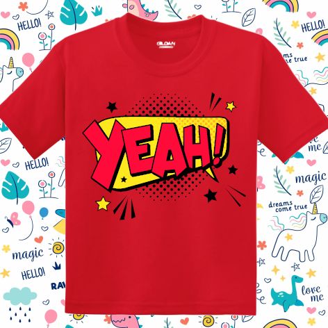 Tricou copii - Comic Yeah!, 100% bumbac diverse culori, imprimat digital cu o exclamație desprinsă din benzile desenate. Tricou copii - Comic Yeah!