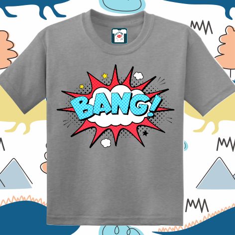 Tricou copii - Comic BANG!, 100% bumbac diverse culori, imprimat digital cu o exclamație desprinsă din benzile desenate. Tricou copii - Comic BANG!