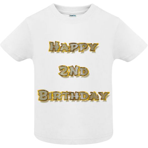 Dacă mergi la petrecerea unui prieten care împlinește 2 ani, surprinde pe toată lumea purtând un tricou pentru copii cu mesajul: Happy 2nd Birthday! Tricou copii - Happy 2nd Birthday