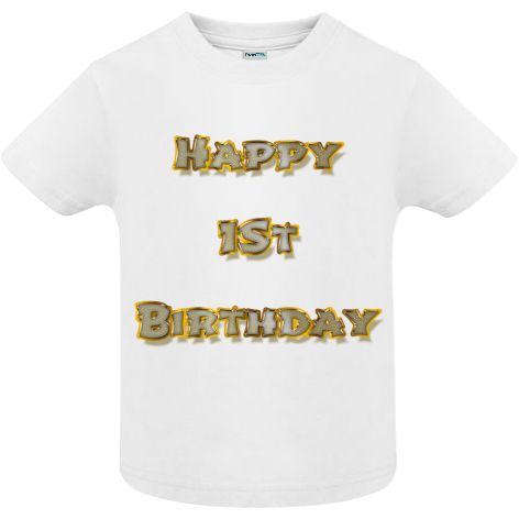 Dacă mergi la petrecerea unui prieten care împlinește 1 an, surprinde pe toată lumea purtând un tricou pentru copii cu mesajul: Happy 1st Birthday! Tricou copii - Happy 1st Birthday