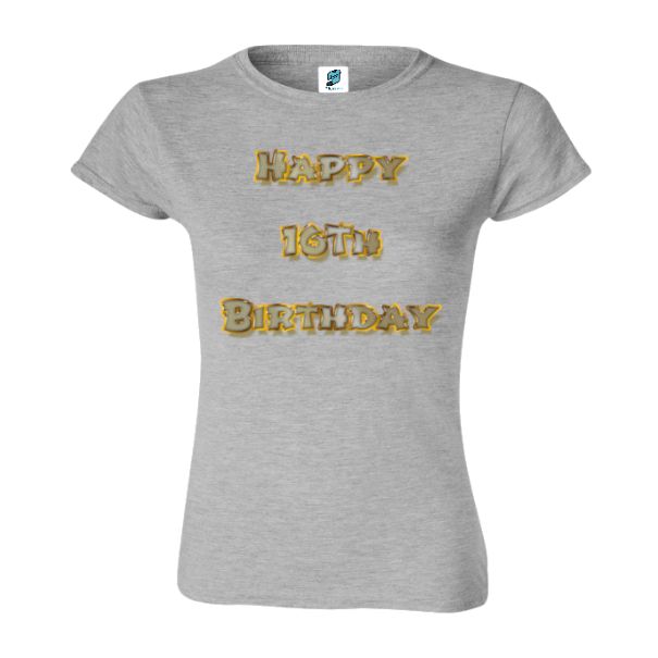 Surprindeți prietenul sau ruda care împlinește 16 de ani purtând un tricou de damă prin care să-i urezi: Happy 16th Birthday. Tricou damă - Happy 16th Birthday