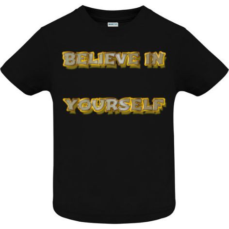 Tricou copii - Believe in Yourself - imprimat cu mesaj motivațional în tonuri de auriu Tricou copii - Believe in Yourself