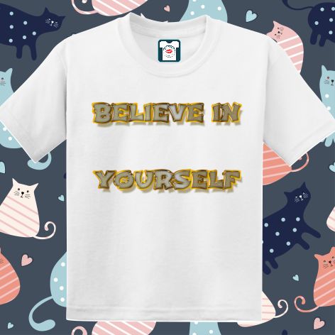 Tricou copii - Believe in Yourself - imprimat cu mesaj motivațional în tonuri de auriu Tricou copii - Believe in Yourself