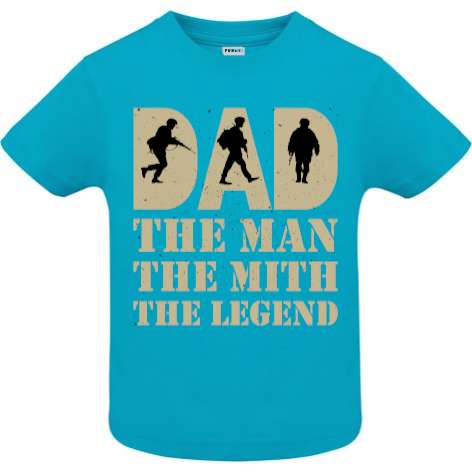 În cinstea taților cu istoric militar propunem un tricou de copii cu mesajul: Dad, The Man, The Mith, The Legend. Tricou copii - Dad the Man