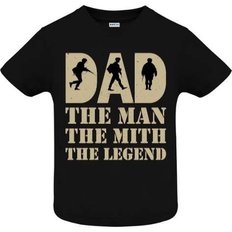 În cinstea taților cu istoric militar propunem un tricou de copii cu mesajul: Dad, The Man, The Mith, The Legend. Tricou copii - Dad the Man
