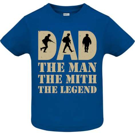 În cinstea taților cu istoric militar propunem un tricou de copii cu mesajul: Dad, The Man, The Mith, The Legend. Tricou copii - Dad the Man