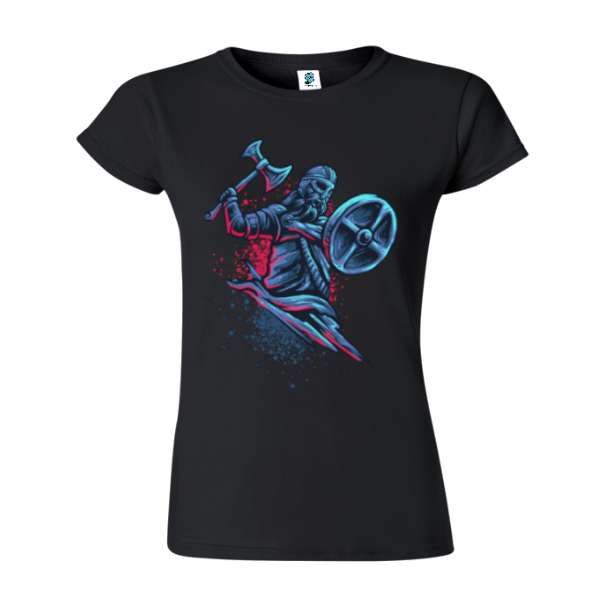 Tricou de damă 100% bumbac imprimat digital cu grafică reprezentând un războinic viking Tricou damă - Războinic Viking
