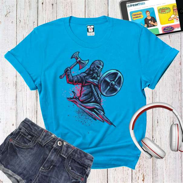 Tricou de damă 100% bumbac imprimat digital cu grafică reprezentând un războinic viking Tricou damă - Războinic Viking