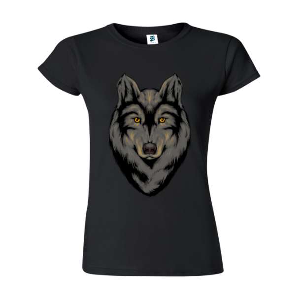 Tricou de damă 100% bumbac imprimat digital cu grafică reprezentând un lup negru Tricou damă - Lup negru