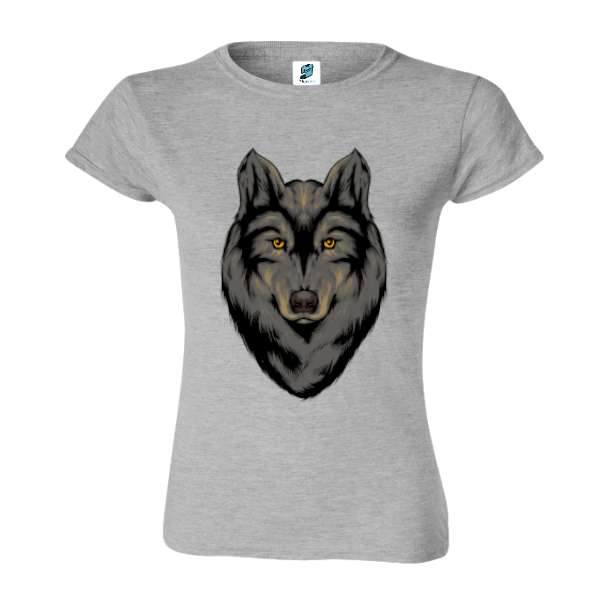 Tricou de damă 100% bumbac imprimat digital cu grafică reprezentând un lup negru Tricou damă - Lup negru