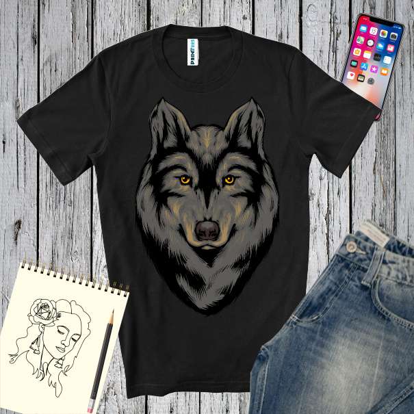 Tricou de bărbat 100% bumbac imprimat digital cu grafică reprezentând un lup negru Tricou bărbat - Lup negru