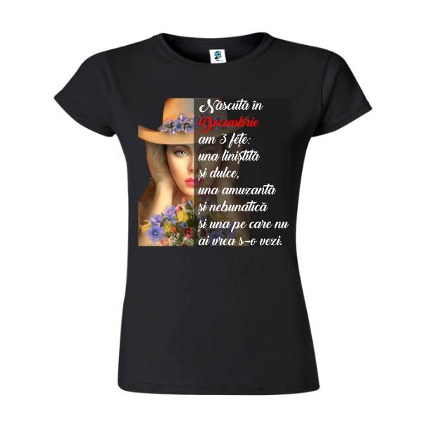 Tricou negru damă - Născută în decembrie