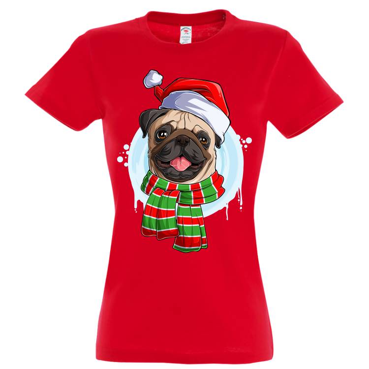 Tricou damă - Pug de Crăciun