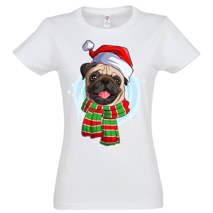 Tricou damă - Pug de Crăciun