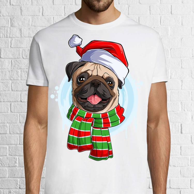 Tricou bărbat - Pug de Crăciun