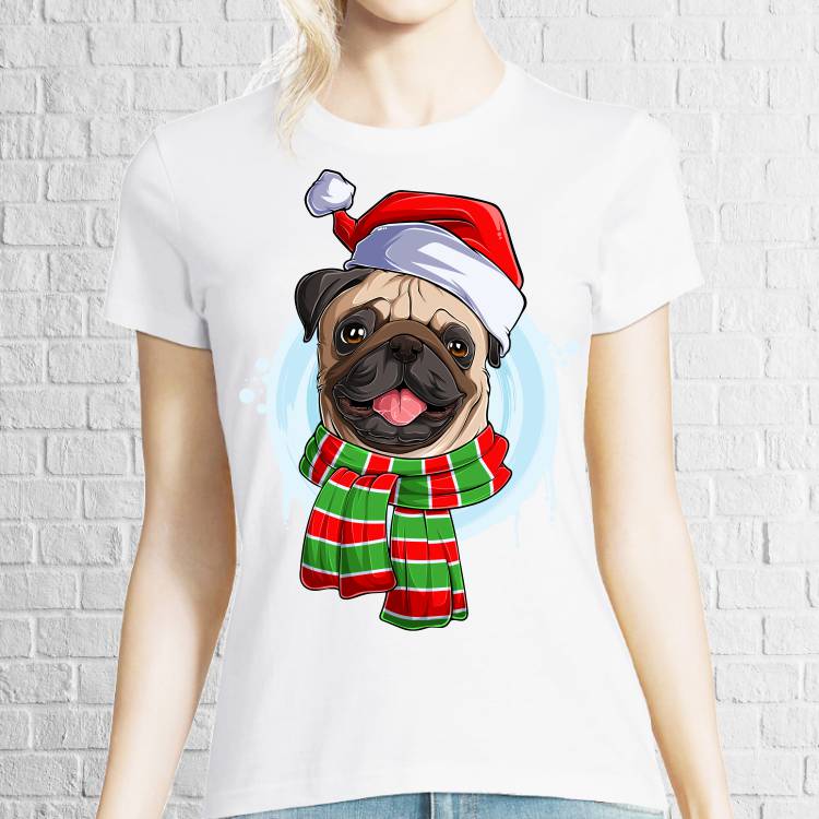 Tricou damă - Pug de Crăciun