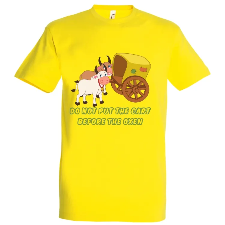 Tricou bărbat - Cart Before Oxen pentru că proverbele românești sună funny și în engleză, chiar dacă englezii nu înțeleg sensul. Tricou bărbat - Nu pune carul înaintea boilor Tricou bărbat - Cart Before Oxen