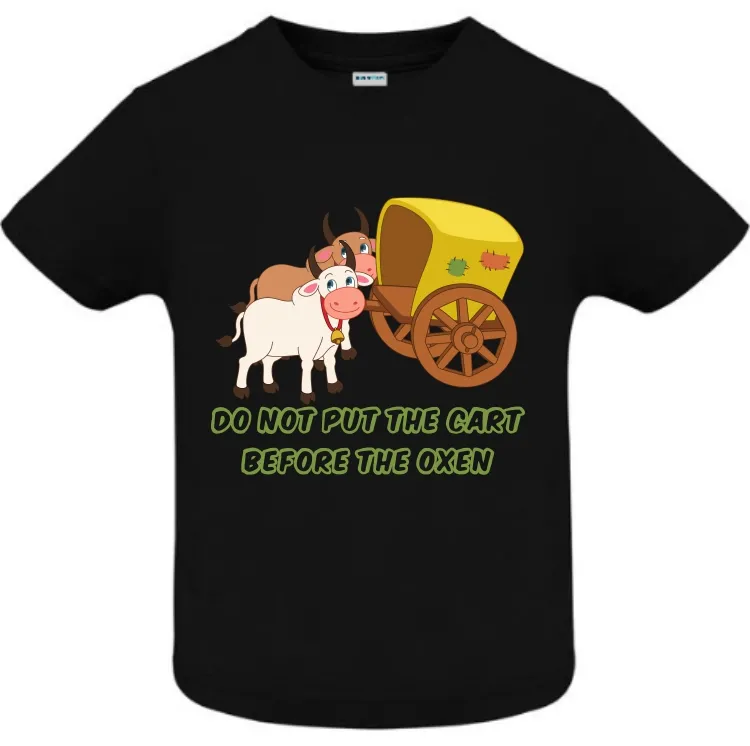 Tricou copii - Cart Before Oxen pentru că proverbele românești sună funny și în engleză, chiar dacă englezii nu înțeleg sensul. Tricou copii - Cart Before Oxen