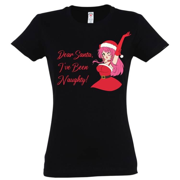 Tricou damă - Naughty Santa Girl - 100% bumbac imprimat cu vopsele pe bază de apă sigure de purtat și rezistente în timp Tricou damă - Naughty Santa Girl