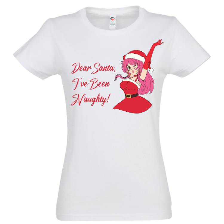 Tricou damă - Naughty Santa Girl - 100% bumbac imprimat cu vopsele pe bază de apă sigure de purtat și rezistente în timp Tricou damă - Naughty Santa Girl