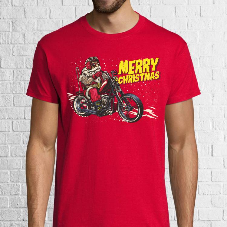 Tricou bărbat Chopper Santa - 100% bumbac imprimat cu vopsele pe bază de apă sigure de purtat și rezistente în timp Tricou bărbat - Chopper Santa