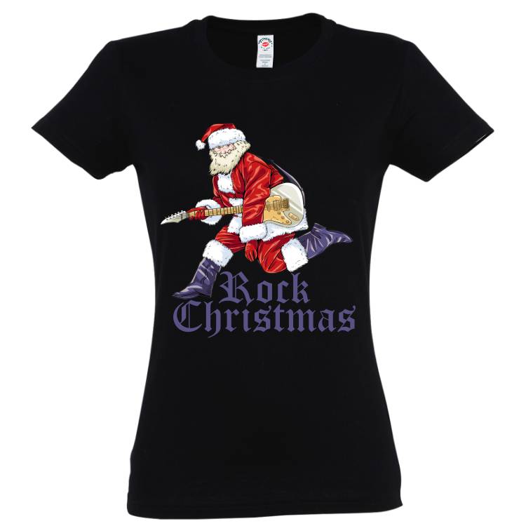 Tricou damă - Rock Christmas - 100% bumbac imprimat cu vopsele pe bază de apă sigure de purtat și rezistente în timp Tricou damă - Rock Christmas