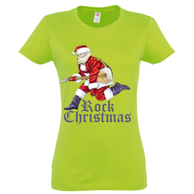 Tricou damă - Rock Christmas - 100% bumbac imprimat cu vopsele pe bază de apă sigure de purtat și rezistente în timp Tricou damă - Rock Christmas