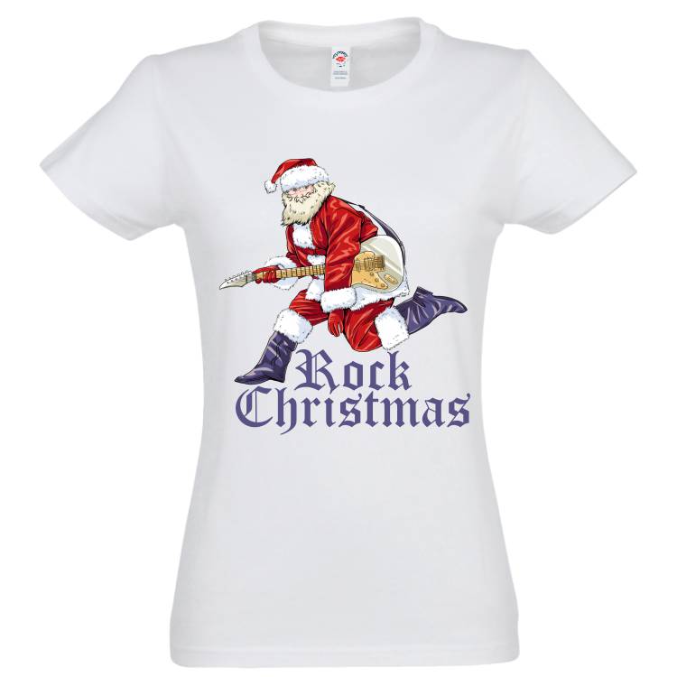 Tricou damă - Rock Christmas - 100% bumbac imprimat cu vopsele pe bază de apă sigure de purtat și rezistente în timp Tricou damă - Rock Christmas